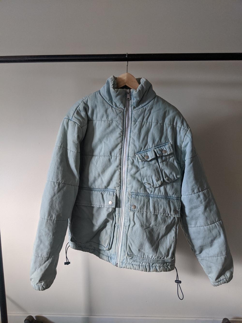 Urban Outfitters Light Blue Puffer Jacket with Utility Pockets